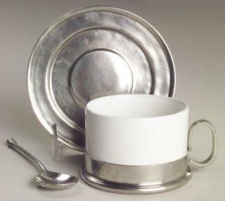 Arte Italica Tuscan Flat Cup & Saucer Set with Spoon, Fine China Dinnerware   Al