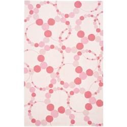 Handmade Childrens Bubbles Ivory/ Pink Novelty Wool Rug (8 X 10)