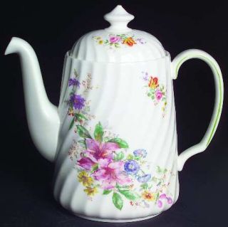 Minton Arcadia Coffee Pot & Lid, Fine China Dinnerware   Fife Shape, Florals, No