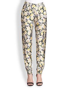 Adam Lippes Printed Silk Track Pants   Yellow Floral