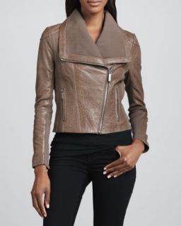 Womens Textured Leather Moto Jacket
