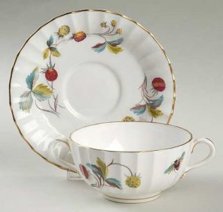 Royal Worcester Strawberry Fair (Bone,Rim,Fluted,Gold) Footed Cream Soup Bowl &