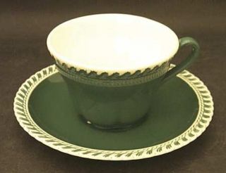 Harker Corinthian (Dark Teal Green) Flat Cup & Saucer Set, Fine China Dinnerware