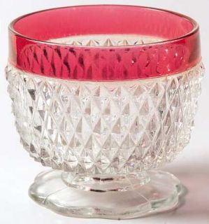 Indiana Glass Diamond Point Ruby Open Sugar   Clear W/Ruby Band,Heavy Pressed