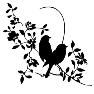 Flora Flowers With Birds Vinyl Wall Decal Art (Glossy blackDimensions 22 inches wide x 35 inches long )