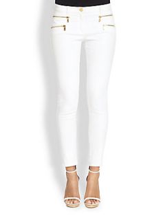 Michael Kors Zipper Detail Skinny Jeans   Optic White