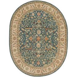 Handmade Antiquities Mahal Blue/ Beige Wool Rug (76 X 96 Oval)
