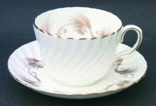 John Aynsley 8339 Footed Cup & Saucer Set, Fine China Dinnerware   Gold Plumes&S