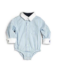 Andy & Evan Infants Pinstriped French Cuff Shirtzie Bodysuit   Blue