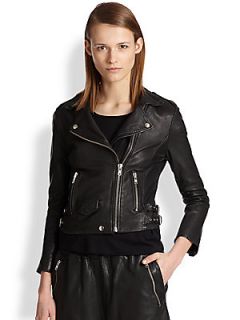 OAK Perforated Leather Biker Jacket   Black