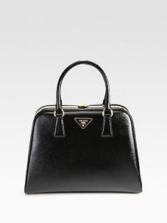 Prada Saffiano Vernice Frame Pyramid Top Handle Bag   Nero Black