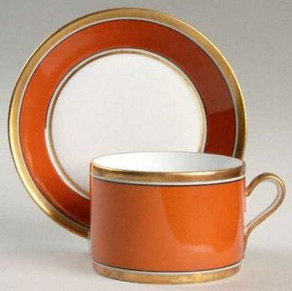 Richard Ginori Contessa Rust (Red) Flat Cup & Saucer Set, Fine China Dinnerware