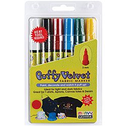 Primary Puffy Velvet Fabric Markers (pack Of 6)
