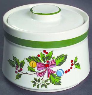 Yamaka Noel Sugar Bowl & Lid, Fine China Dinnerware   Green Band 1/4 From Edge,