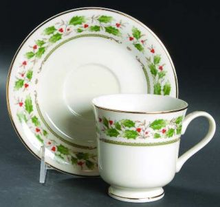 Seizan Noel Footed Cup & Saucer Set, Fine China Dinnerware   Ivory Background