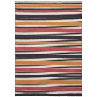 Flat weave Stripe patterned Multicolor Wool Rug (4 X 6)