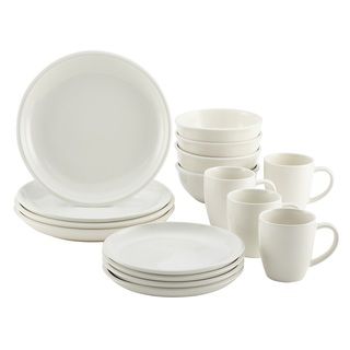 Rachael Ray Rise White Stoneware 16 piece Dinnerware Set