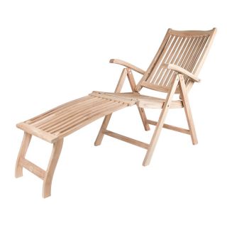 Solid Teak New Style Lounge Chair With Detachable Footrest (Natural Materials Solid teak Finish Natural Cushions included No Weather resistant Adjustable legs/back Dimensions 42.5 inches high x 24 inches wide x 54 inches long Weight 35 pounds Assembl