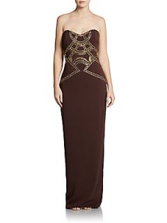 Beaded Strapless Gown   Chocolate