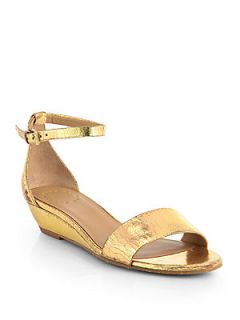 Marc by Marc Jacobs Crackled Metallic Leather Demi Wedge Sandals   Gold