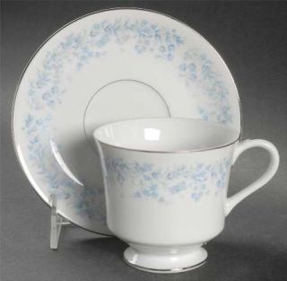 Galaxy Lakewood Footed Cup & Saucer Set, Fine China Dinnerware   Blue & Pink Flo