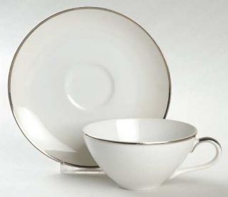 Meito Wedding Ring (Platinum Trim) Flat Cup & Saucer Set, Fine China Dinnerware