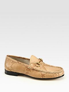 Gucci Green Python Horsebit Loafers   Natural