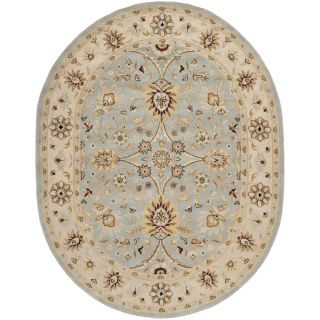 Handmade Kerman Light Blue/ Ivory Gold Wool Rug (76 X 96 Oval)