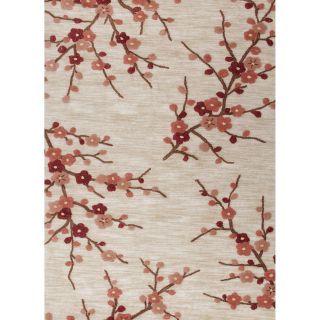 Hand tufted Transitional Floral Lightbrown/ Orange Rug (76 X 96)