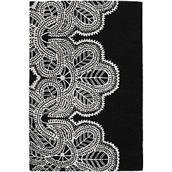 Contemporary Hand tufted Mandara Black Wool Rug (79 X 106)