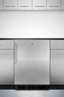 Summit Refrigeration Undercounter Refrigerator w/ Door Liner & Auto Defrost, Black/Stainless, 5.5 cu ft, ADA