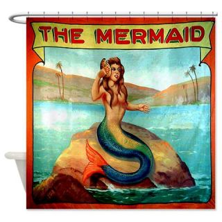  Vintage Mermaid Carnival Poster Shower Curtain  Use code FREECART at Checkout