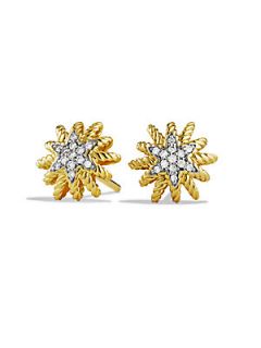David Yurman Diamond & 18K Yellow Gold Earrings   Gold