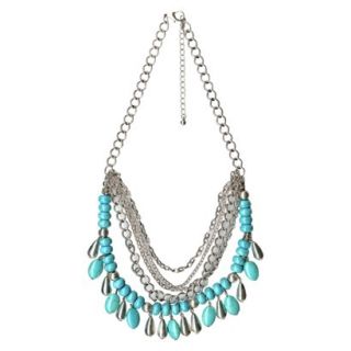 Womens Fashion Multi Strand Necklace   Silver/Turquoise(18)