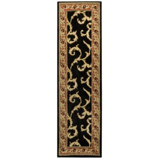 Pasha Collection Floral Traditional Black Ivory 27 X 10 Runner Rug