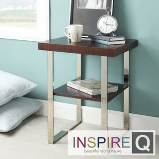Inspire Q Kona Contemporary Chrome Rich Brown Wood top Accent Table