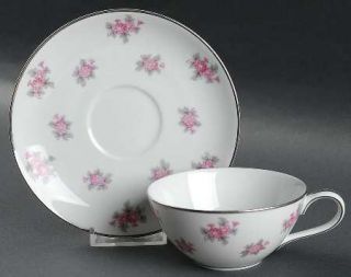 Noritake Rose Palace Flat Cup & Saucer Set, Fine China Dinnerware   Pink Flowers