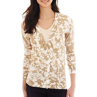 St. Johns Bay Essential Cardigan, Neutral Floral, Womens