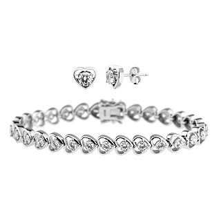 DiamonArt Cubic Zirconia Line Bracelet & Earrings Heart Set, Womens