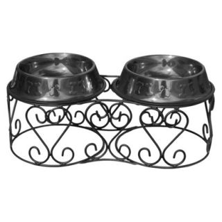 Platinum Pets Deluxe Scroll Double Feeder with Two Stainless Steel Embossed Non 