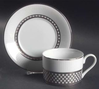 Mikasa Platinum Symmetry Flat Cup & Saucer Set, Fine China Dinnerware   Platinum