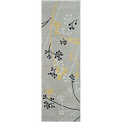 Handmade Soho Golden Vine Grey N. Z. Wool Runner (26 X 12)