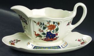 Wedgwood Chinese Teal Gravy Boat with Attached Underplate, Fine China Dinnerware