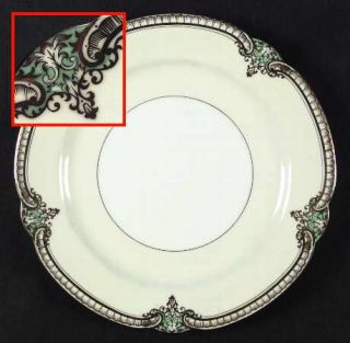 Noritake Grenwold Dinner Plate, Fine China Dinnerware   Green Insets, Gold Rope