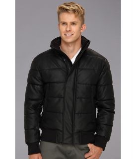 DKNY Jeans Faux Leather Puffer Mens Coat (Black)