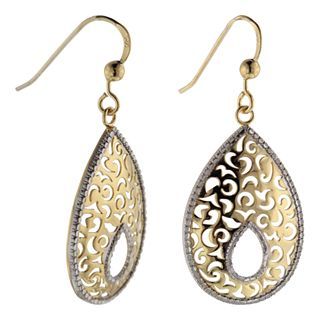 14K Gold Plated Sterling Silver Textured Teardrop Earrings, Womens