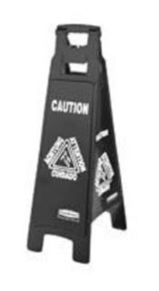 Rubbermaid Executive Multi Lingual Caution Sign   4 Sided Black