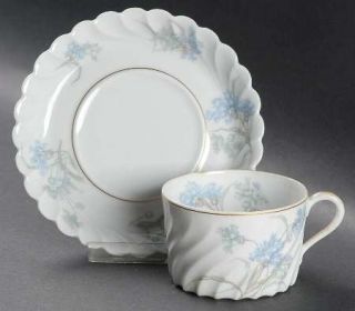Haviland Bergere (Blue Flowers,Gold Verge) Flat Cup & Saucer Set, Fine China Din