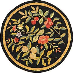 Hand hooked Garden Black Wool Rug (56 Round) (BlackPattern FloralMeasures 0.375 inch thickTip We recommend the use of a non skid pad to keep the rug in place on smooth surfaces.All rug sizes are approximate. Due to the difference of monitor colors, some