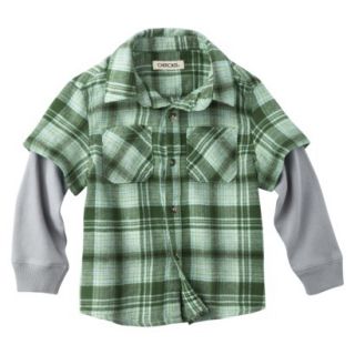 Cherokee Infant Toddler Boys 2 Fer Button Down Flannel Shirt   Emerald 2T
